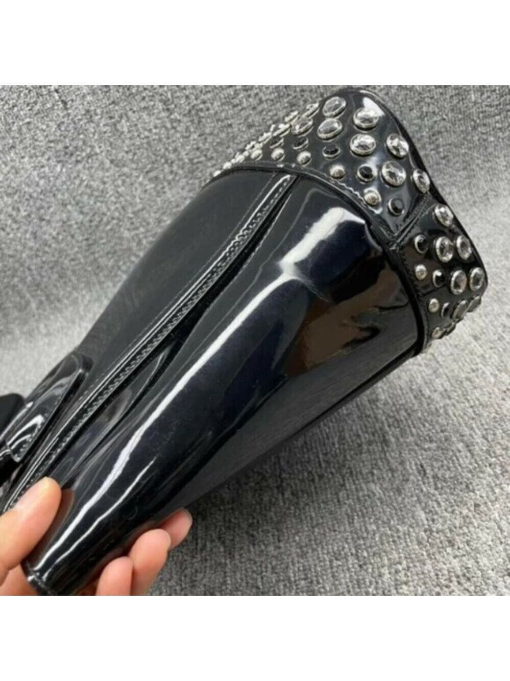 Authentic Prada Patent Leather Studded Tote Black Spazzolato Shoulder Bag - Picture 4 of 16